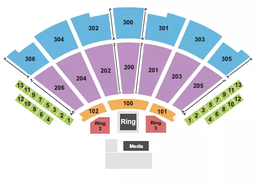 Boxing Seating Chart at Infosys Theater at Madison Square Garden. The chart shows the main floor/stage with seating options surrounding it, which are color coded
