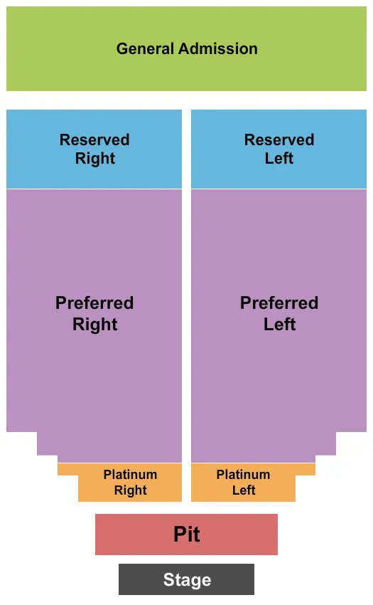 Endstage Left & Right Seating Chart at Innsbrook Pavilion. The chart shows the main floor/stage with seating options surrounding it, which are color coded