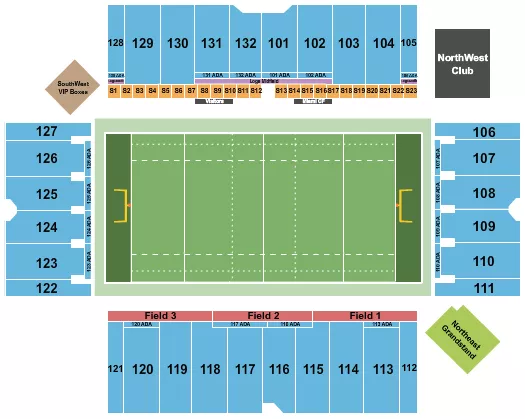 Rugby Seating Chart at Inter Miami CF Stadium. The chart shows the main floor/stage with seating options surrounding it, which are color coded