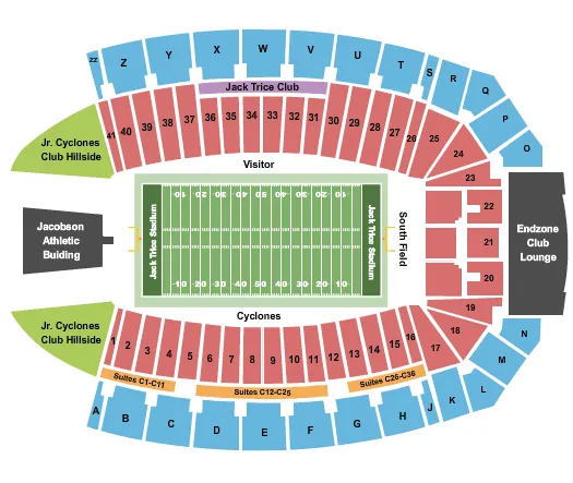 seating chart for Jack Trice Stadium - Football - eventticketscenter.com