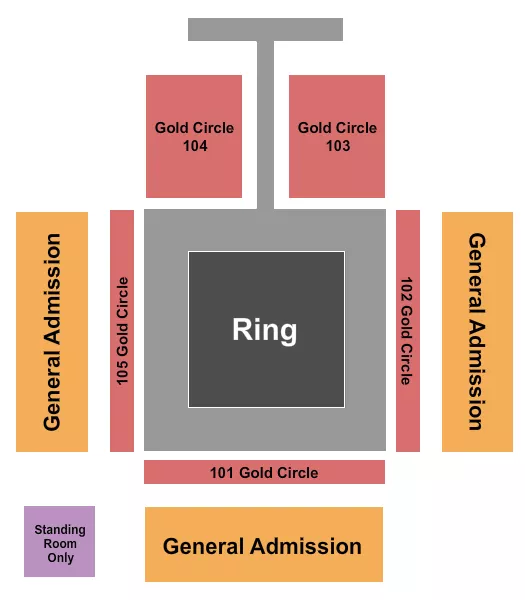 WWE Seating Chart at Jacksonville Armory. The chart shows the main floor/stage with seating options surrounding it, which are color coded