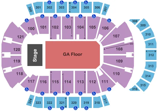 seating chart for VyStar Veterans Memorial Arena - End Stage GA Floor - eventticketscenter.com
