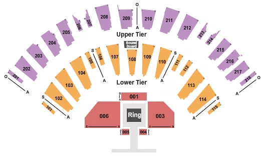 Boxing 3 Seating Chart at James L Knight Center. The chart shows the main floor/stage with seating options surrounding it, which are color coded