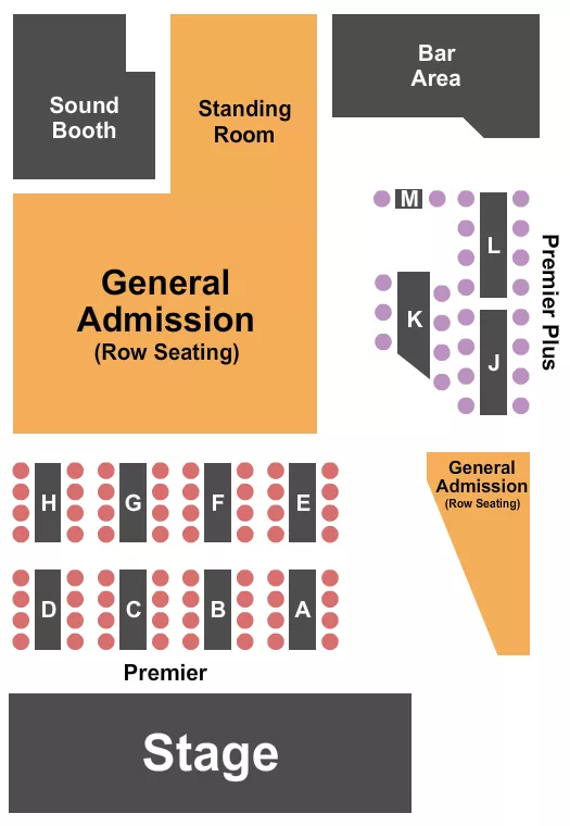 Endstage 5 Seating Chart at Jammin Java. The chart shows the main floor/stage with seating options surrounding it, which are color coded