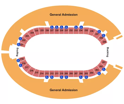 Horse Derby Seating Chart at Jim Norick Arena. The chart shows the main floor/stage with seating options surrounding it, which are color coded