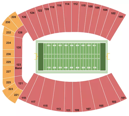 Football Seating Chart at Joan C. Edwards Stadium. The chart shows the main floor/stage with seating options surrounding it, which are color coded
