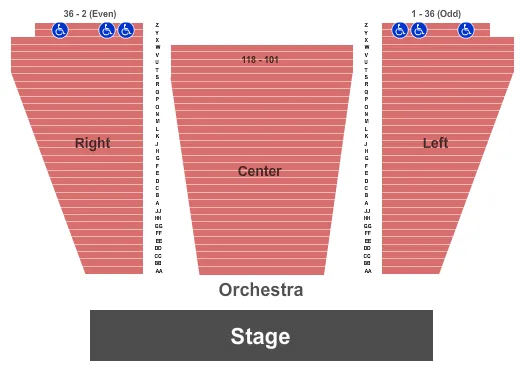seating chart for John Anson Ford Theatre - End Stage - eventticketscenter.com