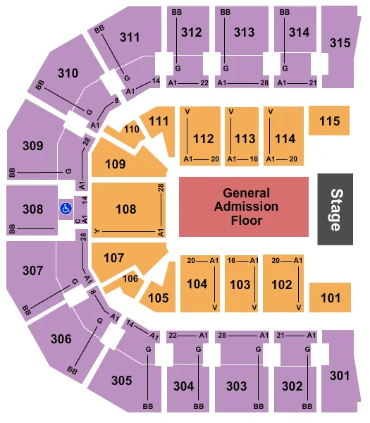 seating chart for John Paul Jones Arena - End Stage GA Floor - eventticketscenter.com