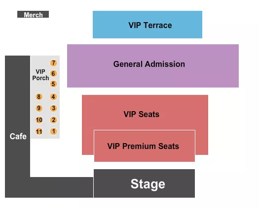 seating chart for John T. Floore Country Store - GA/Premium/VIP/Tables - eventticketscenter.com