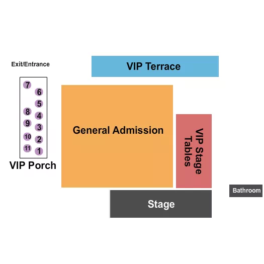 seating chart for John T. Floore Country Store - GA/VIP/Tables 2 - eventticketscenter.com