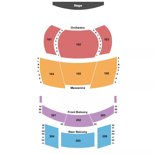 seating chart for John and Alice Butler Hall - End Stage - eventticketscenter.com
