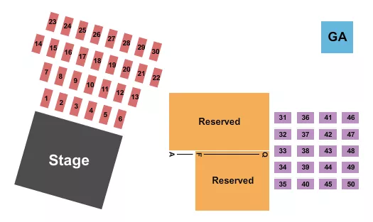 Endstage Tables 2 Seating Chart at Johnny's Steaks & Bar-Be-Que. The chart shows the main floor/stage with seating options surrounding it, which are color coded