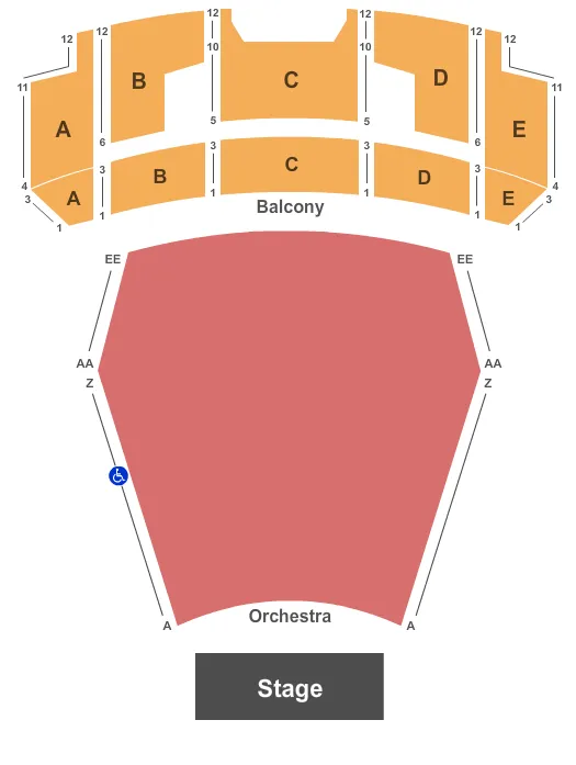 seating chart for Julie Rogers Theatre - End Stage - No Pit - eventticketscenter.com