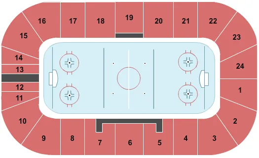 End Stage Seating Chart at KC Irving Regional Centre. The chart shows the main floor/stage with seating options surrounding it, which are color coded