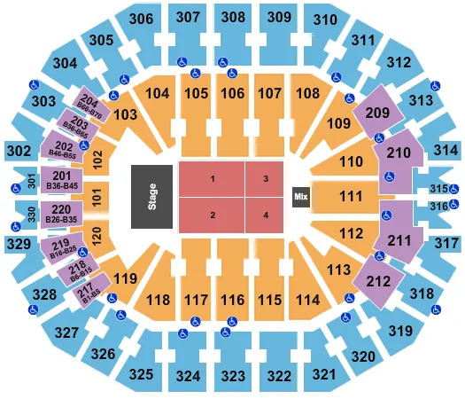seating chart for KFC Yum! Center - Endstage 4 - eventticketscenter.com