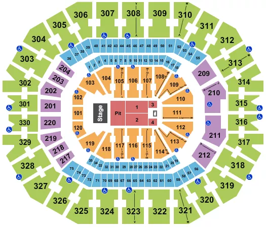 seating chart for KFC Yum! Center - Endstage GA Pit - eventticketscenter.com