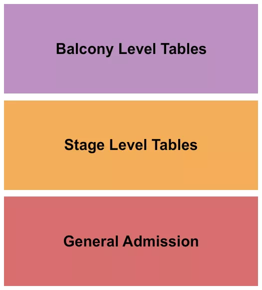 GA/Table Seating Chart at Kegs Canalside Events Center. The chart shows the main floor/stage with seating options surrounding it, which are color coded