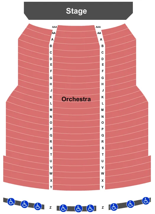 End Stage Seating Chart at Kentucky Theatre. The chart shows the main floor/stage with seating options surrounding it, which are color coded