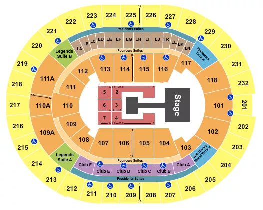 Ateez Seating Chart at Kia Center. The chart shows the main floor/stage with seating options surrounding it, which are color coded