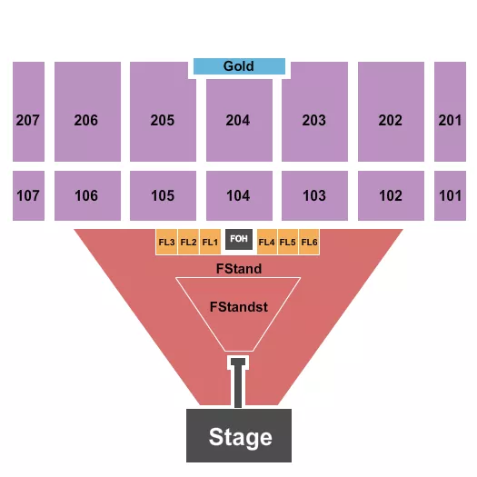 Concert with Catwalk Seating Chart at Kidd Brewer Stadium. The chart shows the main floor/stage with seating options surrounding it, which are color coded