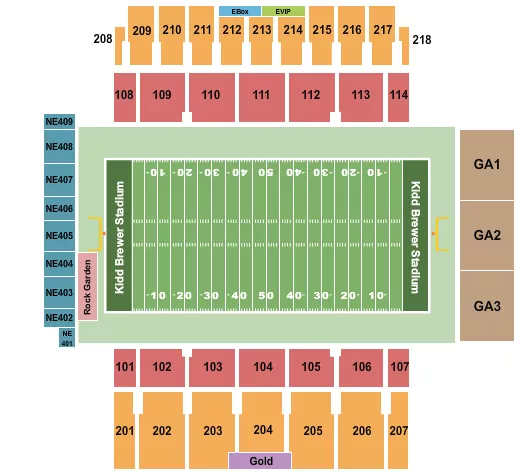seating chart for Kidd Brewer Stadium - Football 2 - eventticketscenter.com