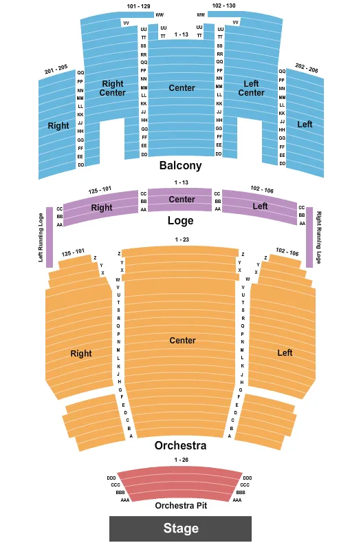 seating chart for Kingsbury Hall - End Stage - eventticketscenter.com