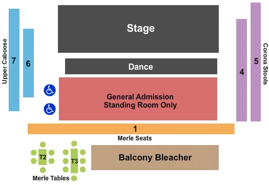seating chart for Knuckleheads Saloon Indoor Stage - Delbert McClinton - eventticketscenter.com