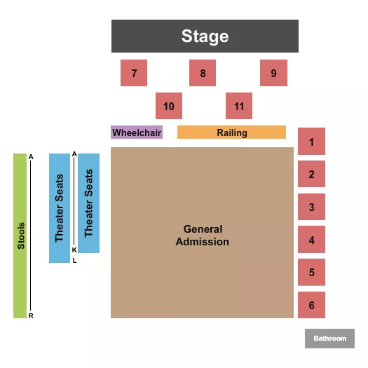 seating chart for Knuckleheads Saloon Indoor Stage - Endstage Tables - eventticketscenter.com