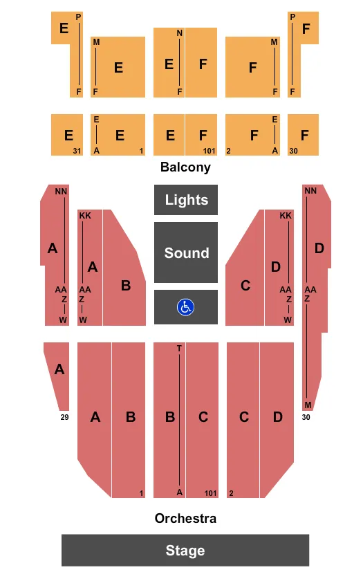 seating chart for Kodak Center Theater - Endstage No Pit - eventticketscenter.com