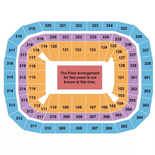 Generic Floor Seating Chart at Kohl Center. The chart shows the main floor/stage with seating options surrounding it, which are color coded