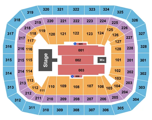 JoJo Siwa Seating Chart at Kohl Center. The chart shows the main floor/stage with seating options surrounding it, which are color coded