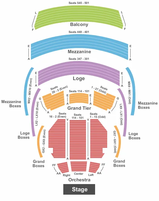 seating chart for Kravis Center - Dreyfoos Concert Hall - End Stage - eventticketscenter.com