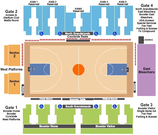 Maui Invitational Seating Chart at Lahaina Civic Center. The chart shows the main floor/stage with seating options surrounding it, which are color coded