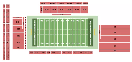 Football 2 Seating Chart at Northwestern Medicine Field At Martin Stadium. The chart shows the main floor/stage with seating options surrounding it, which are color coded