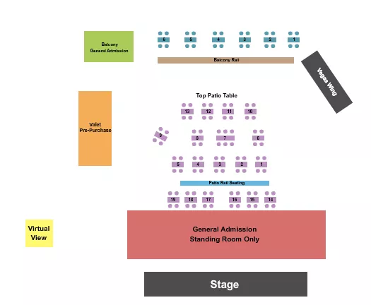 seating chart for Lava Cantina The Colony - Endstage & Tables - eventticketscenter.com