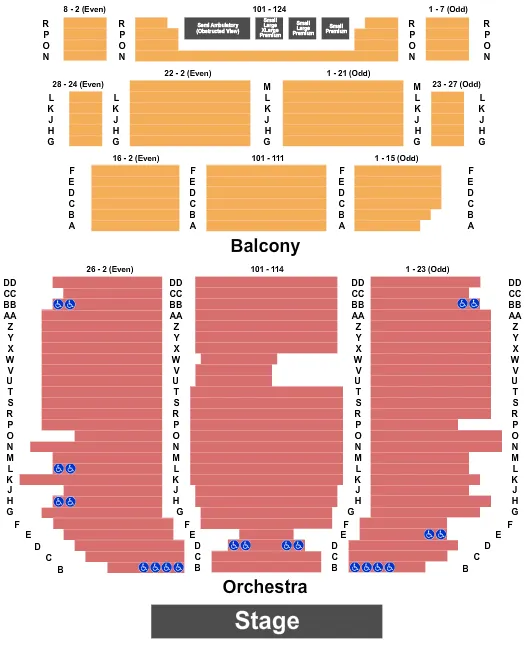 seating chart for Laxson Auditorium - End Stage - eventticketscenter.com