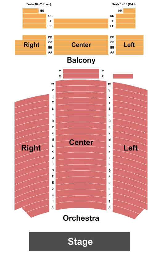 seating chart for Lebanon Opera House - Endstage R/L/C - NO row JJ - eventticketscenter.com