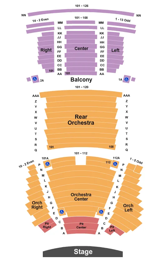 seating chart for Levoy Theatre - Endstage Pit - eventticketscenter.com