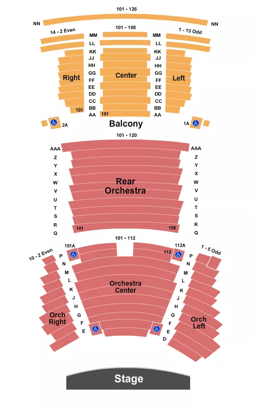 seating chart for Levoy Theatre - Endstage Row D - eventticketscenter.com