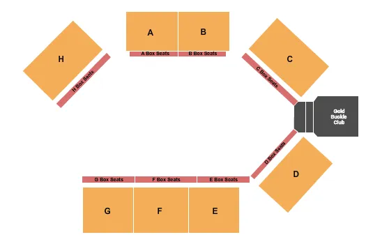 Rodeo Seating Chart at Lewiston Roundup Grounds. The chart shows the main floor/stage with seating options surrounding it, which are color coded