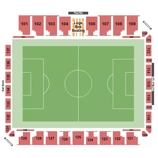 Soccer Seating Chart at Lexington SC Stadium. The chart shows the main floor/stage with seating options surrounding it, which are color coded