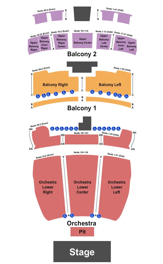 seating chart for Lila Cockrell Theatre - Endstage Pit - eventticketscenter.com