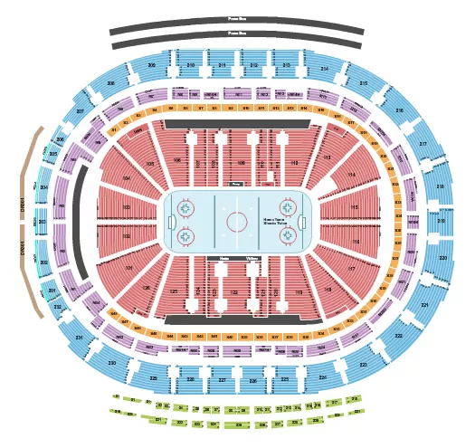 Hockey Seating Chart at Little Caesars Arena. The chart shows the main floor/stage with seating options surrounding it, which are color coded