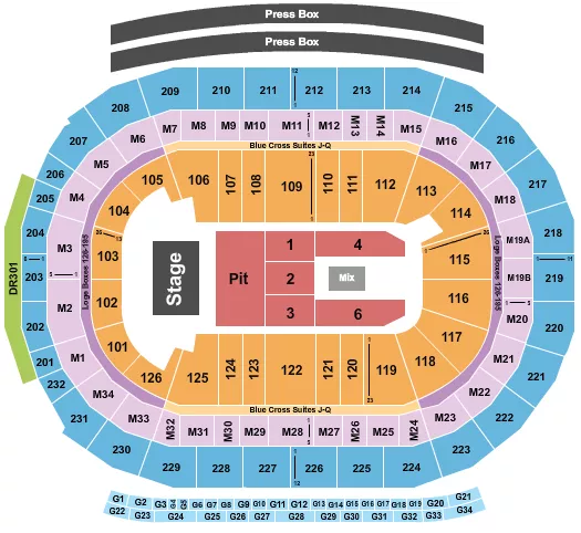 seating chart for Little Caesars Arena - Pit GA/ Flr Rsv 1-6, no 5 - eventticketscenter.com