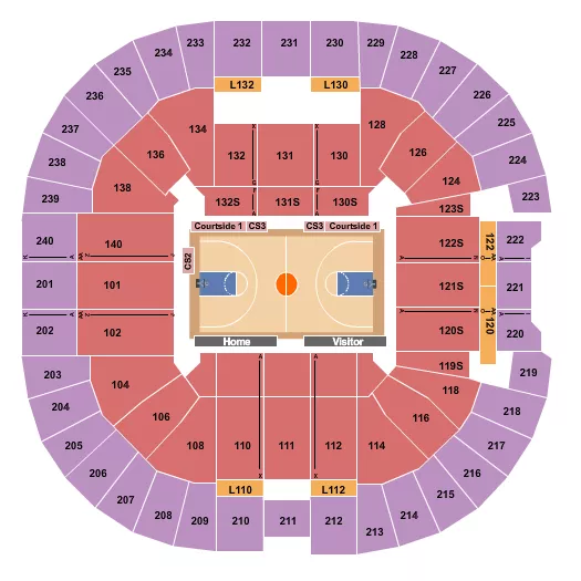 Basketball Seating Chart at Littlejohn Coliseum. The chart shows the main floor/stage with seating options surrounding it, which are color coded