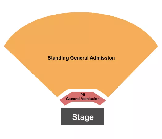 Endstage GA & PIT Seating Chart at Longhorn Backyard Amphitheater. The chart shows the main floor/stage with seating options surrounding it, which are color coded