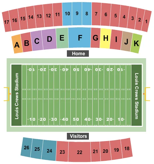 seating chart for Louis Crews Stadium - Football - eventticketscenter.com