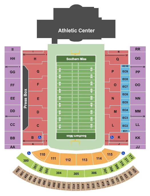seating chart for M. M. Roberts Stadium - Football - eventticketscenter.com