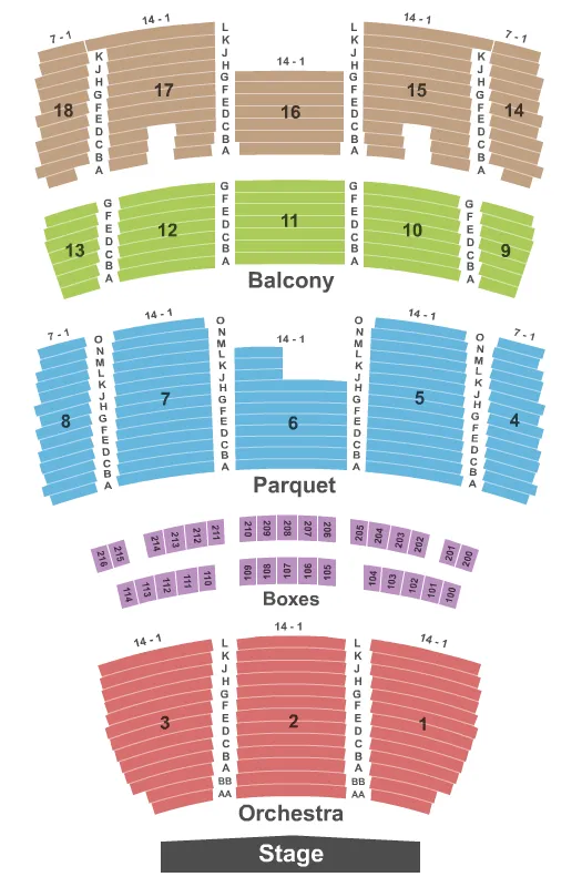seating chart for Mahalia Jackson Theater for the Performing Arts - End Stage - eventticketscenter.com