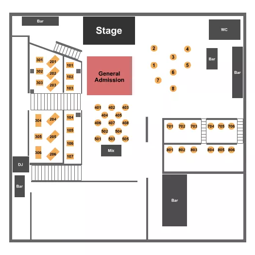 seating chart for Mainland Music Hall - GA & Tables 4 - eventticketscenter.com